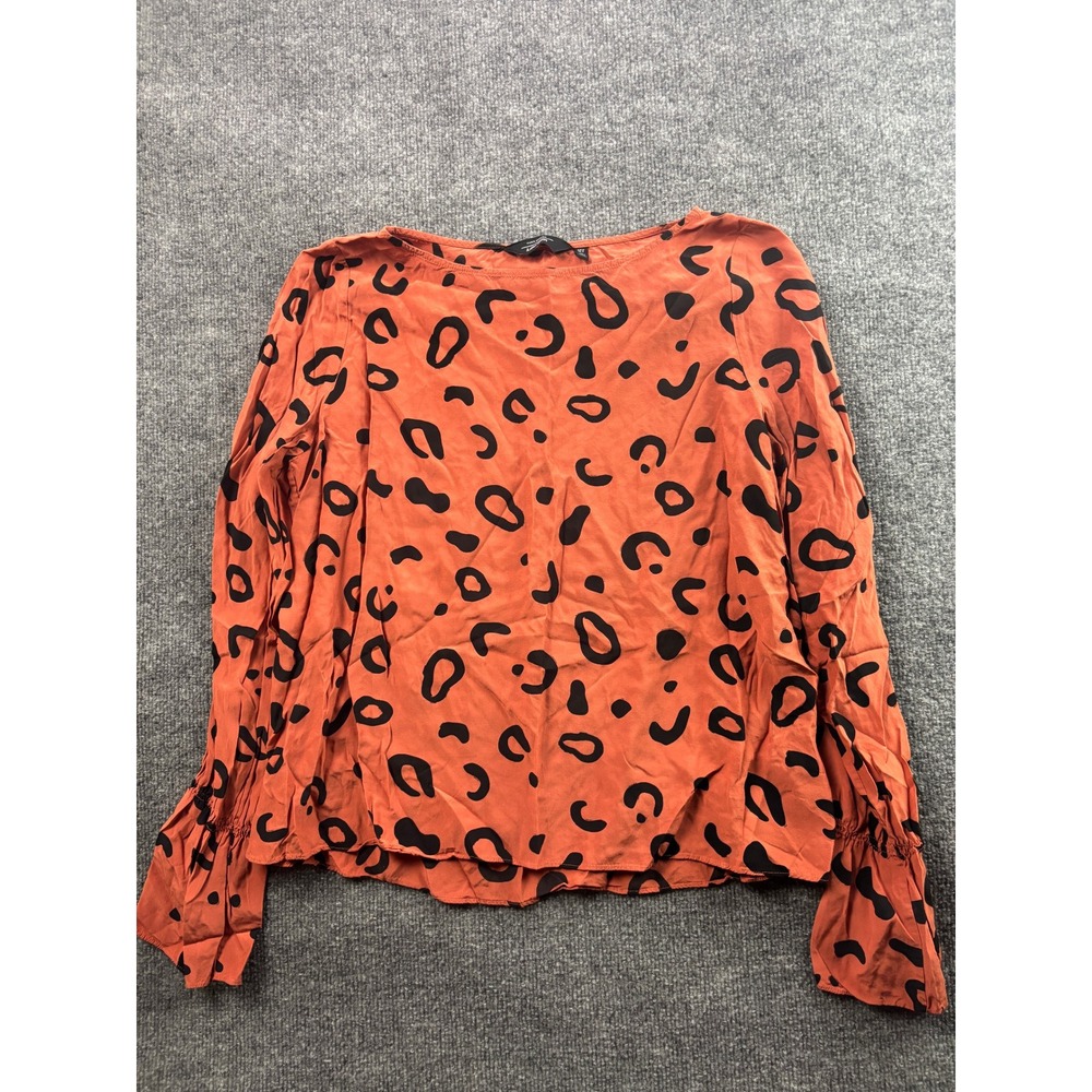 & Other Stories Blouse Womens 12 Orange Leopard Print Bell Sleeve Paris Atelier